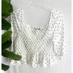 American Eagle White/Black Polkadot Blouse Womens Size L